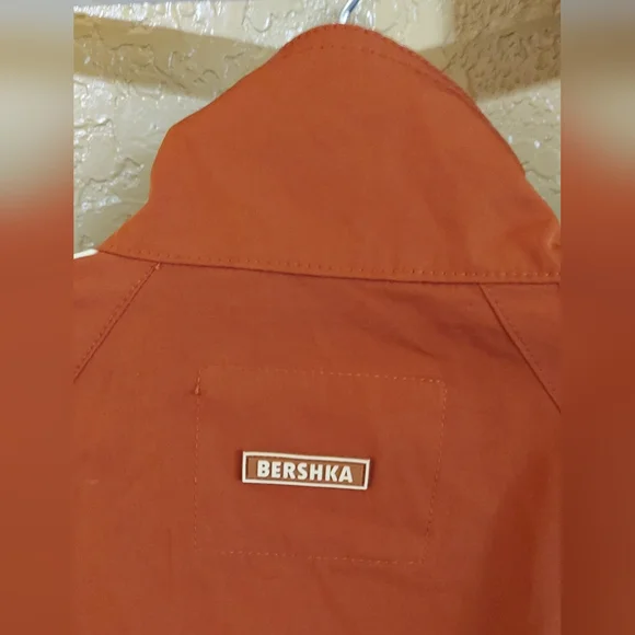 Bershka Orange Zipper Crop Jacket White Stripe Sz L Preppy Revival Tenniscore - Picture 6 of 13